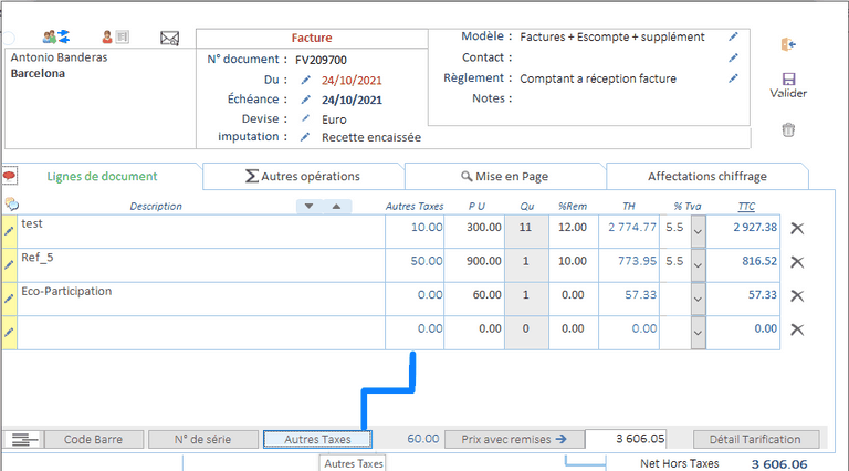 Facturation, autres taxes