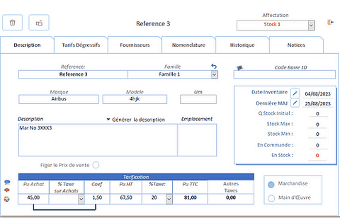 fiche stock détaillée